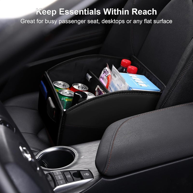 Uplien Car Storage Organizer [2025 UPDATED] Leather Car Caddy Basket for Front Seat Floor Back Seats Metal Handle 6 Compartments Adjustable Strap Buckles Slip-Resistant (Black) - Image 3